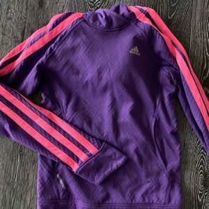 purple and pink Adidas jacket with fleece interior